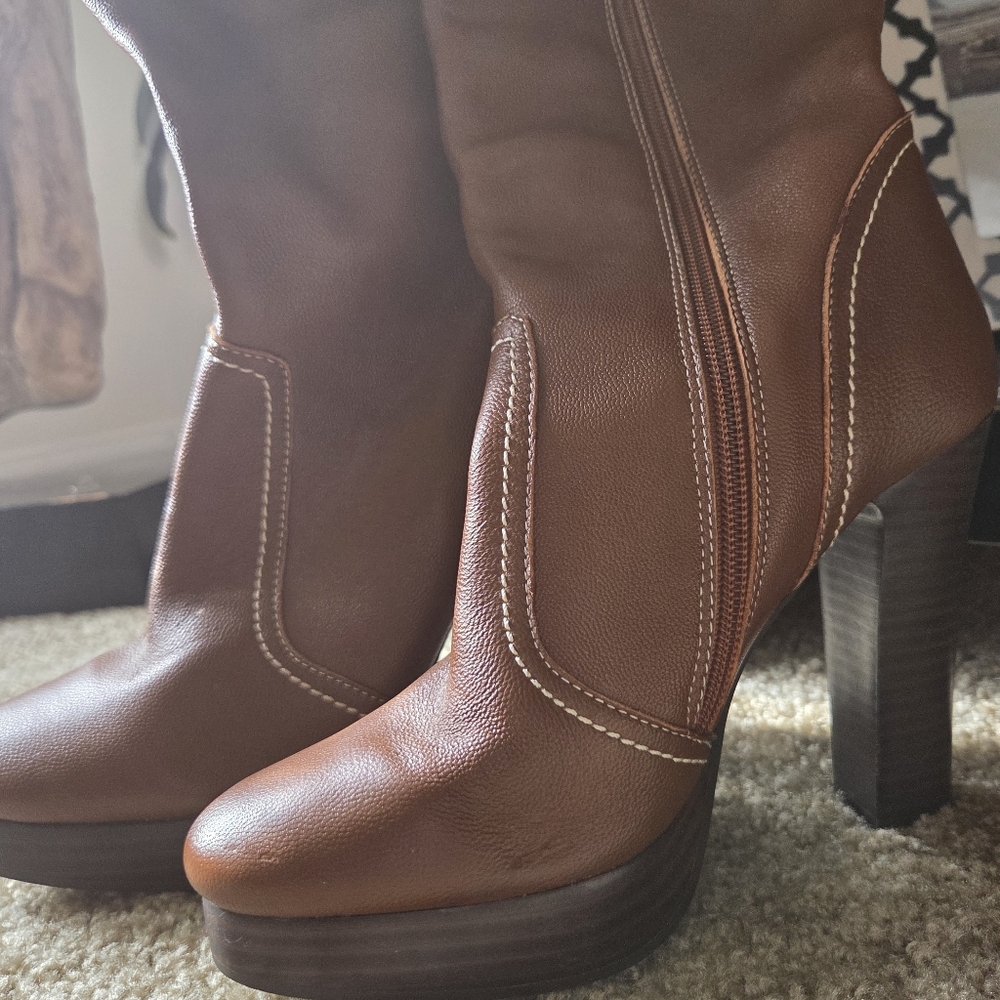 Brown Leather High Heel Boots